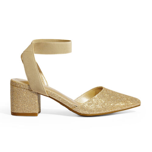 US Women Low Chunky Heel Pointed Toe Elastic Ankle Strap Wedding Dress Pumps - Picture 14 of 26