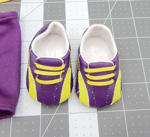 American Girl Doll Cycling Outfit Jersey Jacket Shorts Shoes Purple Yellow - Picture 2 of 10
