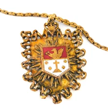 VINTAGE ENAMEL ART NOUVEAU NECKLACE CHOKER ROYAL SHIELD PENDANT DESIGN