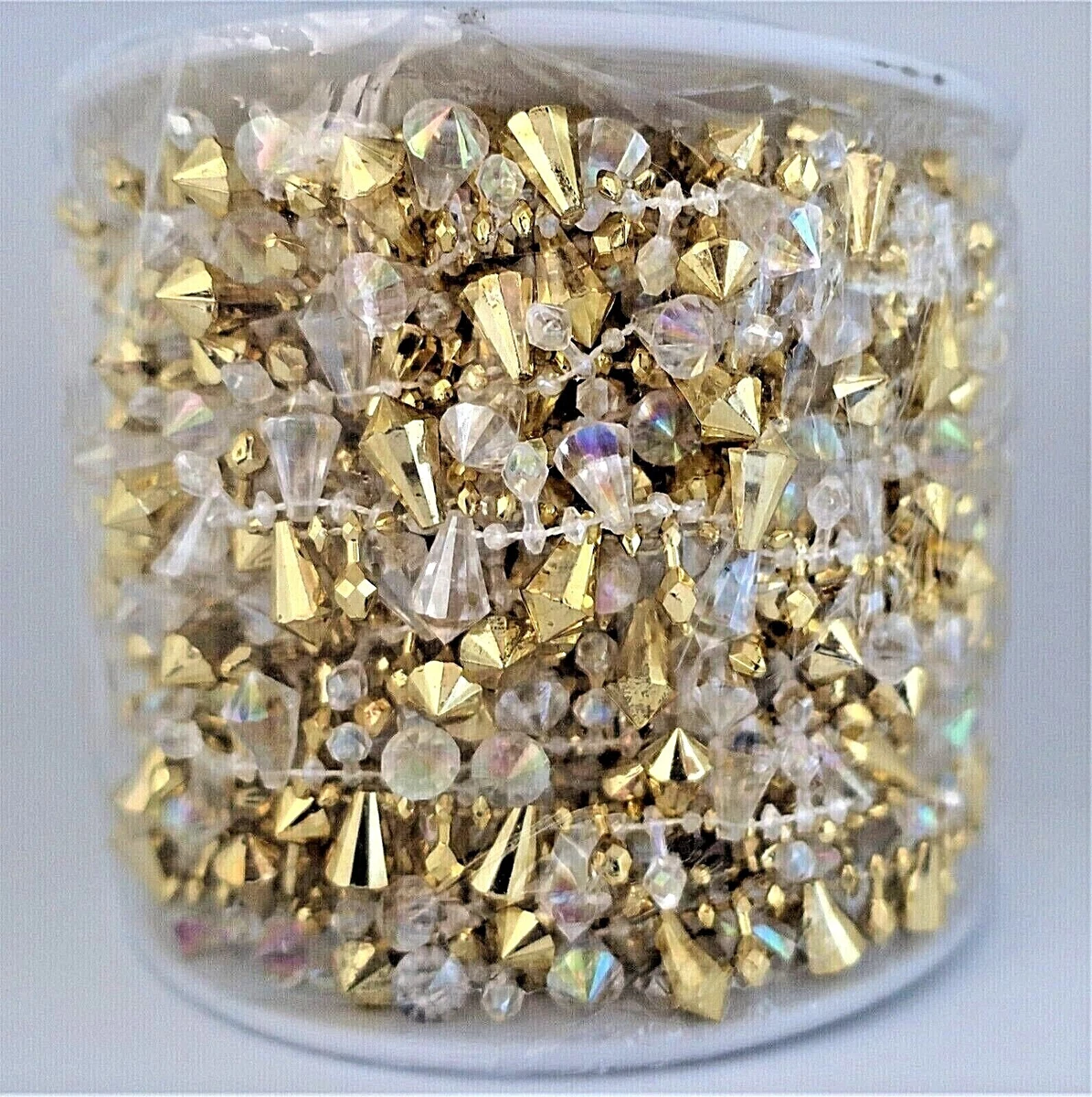 LARGE ROLL OF FAUX CRYSTAL GARLAND GOLD CLEAR DROP BEADS