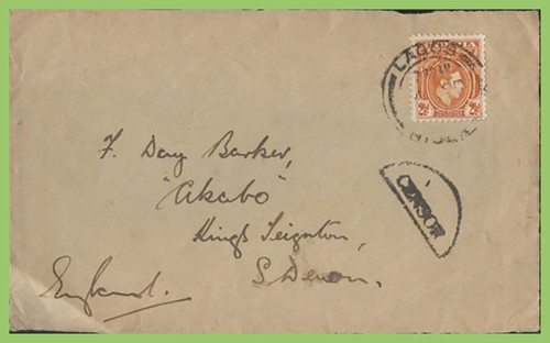 Nigeria - WWII KGVI 2½d on Cover Front with Censor marking