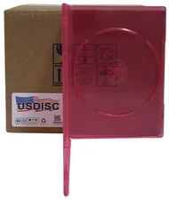 USDISC DVD Cases Slimline 7mm Premium, Single 1 Disc (Clear Red) Lot