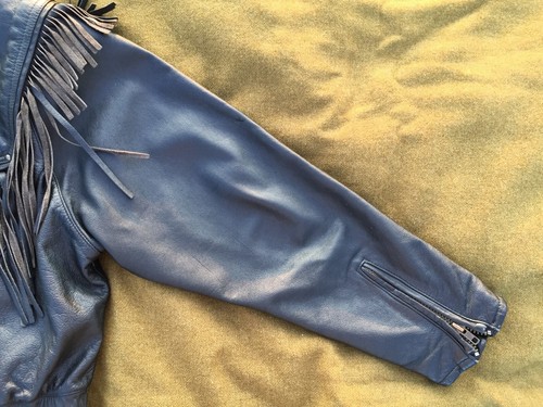 Vintage Wilson fringed leather jacket mens Large MEDIUM Black Back Belted - Picture 16 of 21