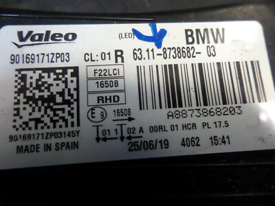 2019 BMW 2 Series F22 LCI Driver Right Side Complete LED Headlight 