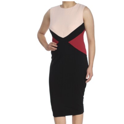 calvin klein pink and black dress Calvin Klein Pink Colorblock Crepe Sleeveless Sheath Dress Size 8