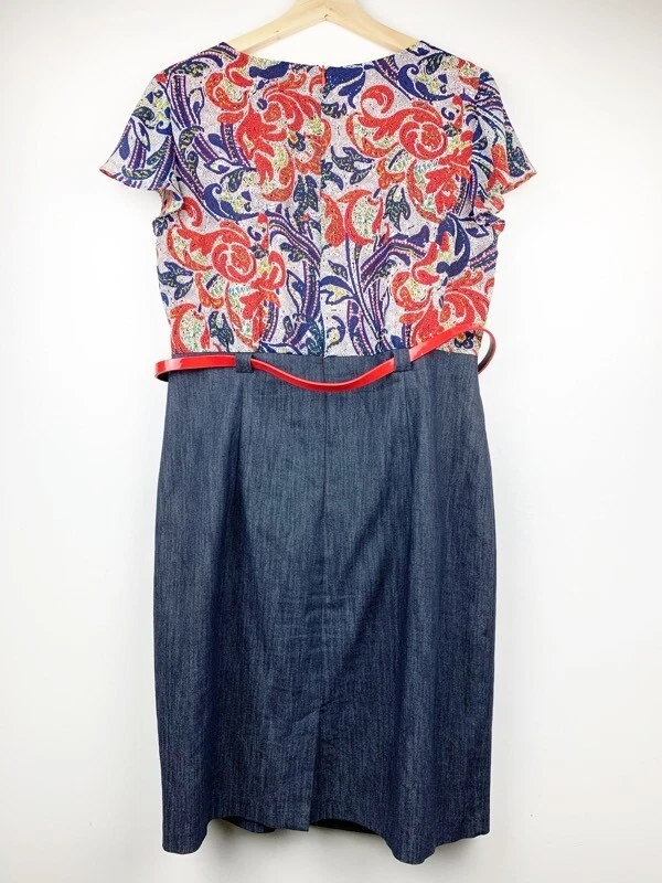 Abito tubino donna Alyx blu floreale con cintura scollo a scoop manica corta zip 14