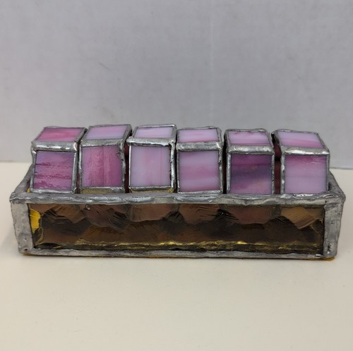 Vintage Stained Glass Napkin Rings Holder Set 6 Pink Hexagon Table Decor
