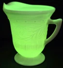 Uranium Custard Glass Creamer Ivory Milk Glass UV Glow Footed Pitcher Vintage
