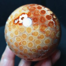 RARE 363.8G Natural Polished Colorful Coral jade Stone Ball Healing C978