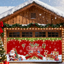 Merry Christmas Garage Door Cover, Large Hanging Backdrop Door Cover Christmas G