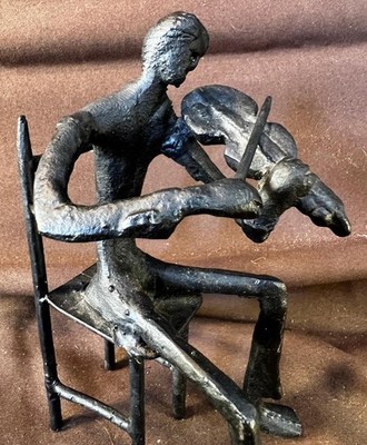 Cast Iron Metal Art Sculpture Modernism Modernist Statue Man Musician Violin