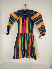 VTG Deadstock Girls Chocolate 12 Soup Dress Stripes Colorful Tie Sailors Collar
