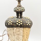 Vintage Asian Carved Panel Table Lamp Turquoise Coral Style Cabochons Flaws — photo 8