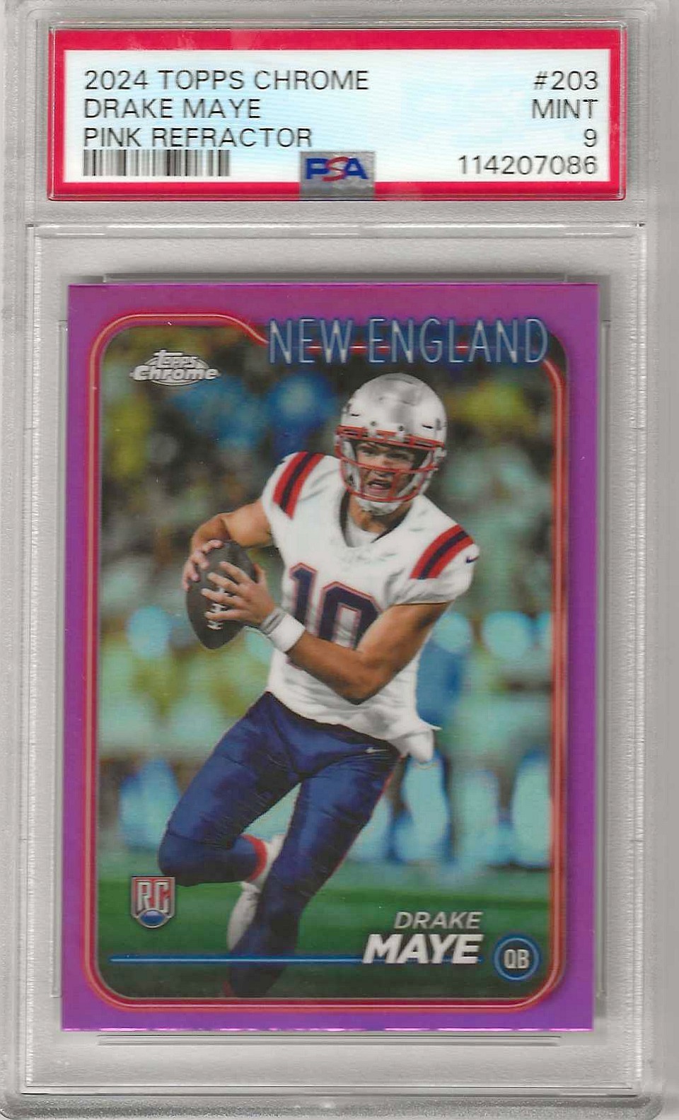 2024 Topps Chrome - Rookies Drake Maye #203 Pink Refractor (RC) PSA 9