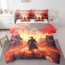 Japanese Style Bed in a Bag 7-Piece Samurai Bedding Set for Boys Teens, Anime...