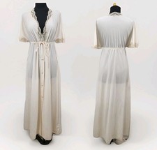 Vintage Shadowline Ivory Nylon Lace Button Front Robe Tie Waist Flare Sleeve SML