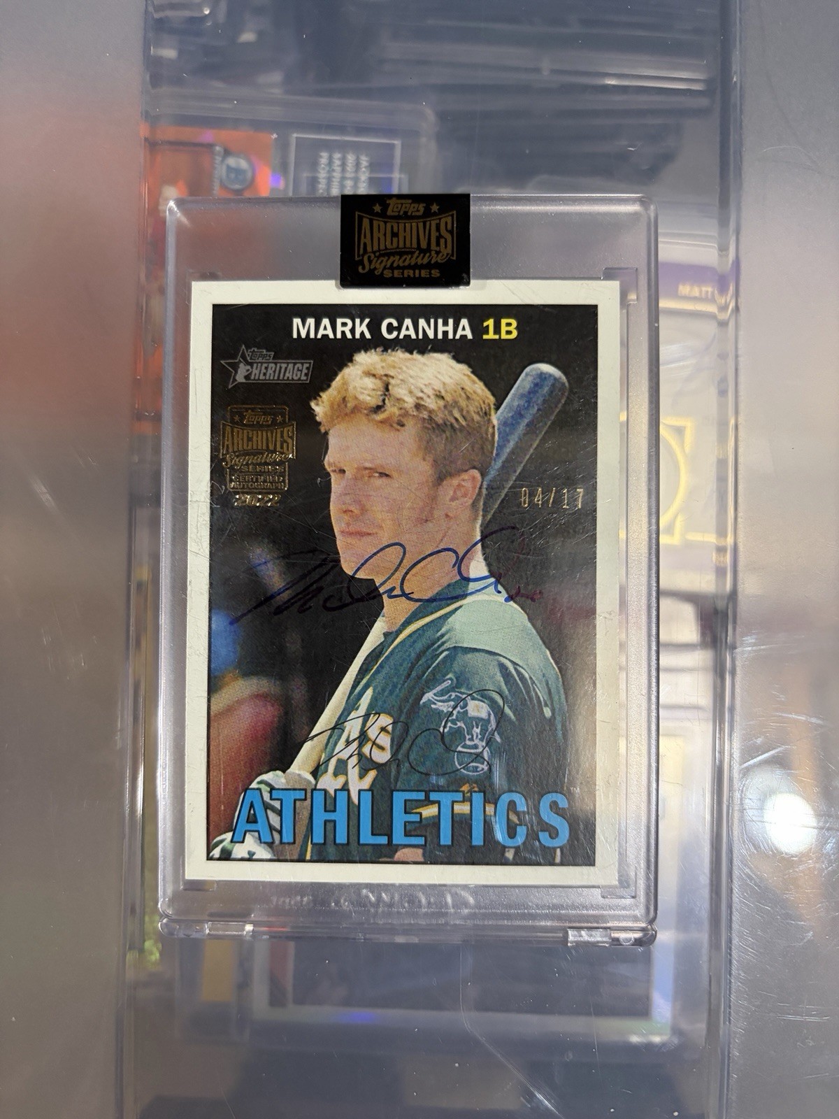 2022 Topps Archives Signature Series Mark Canha Auto 2016 Heritage #287 A's #/17