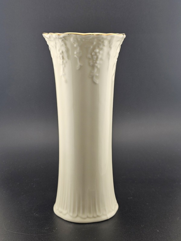 Vintage Crown Classics Ceramic Vase Ivory Gold Rim Grapevine Design