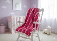 Pink/White striped chunky handknit baby blanket 30x37 in