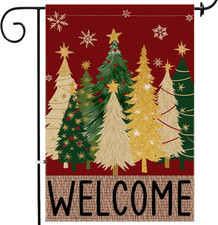 Merry Christmas Garden Flag, Christmas Trees Yard Flag 12X18 Double Sided Red Ou