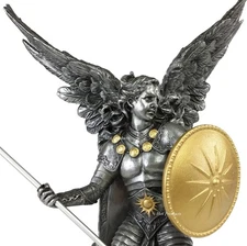 13 inch SAINT RAPHAEL Archangel With Spear  Statue Pewter & Gold Finish St Angel