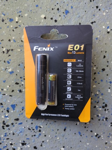 Fenix E01 LED Flashlight Waterproof Impact Resistant AAA Battery Grey 13 Lumens