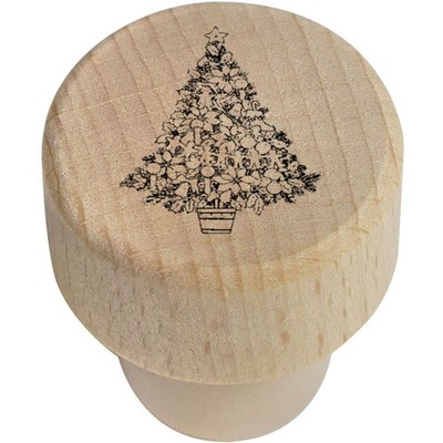 Flaschenverschluss / Korken aus Holz 19 mm ''Weihnachtsbaum mit Schmuck'' (BS00034035)