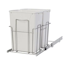 Slide-Out Double Trash Can -19.25 in. H x 14.63 in. W x 22 in. D, White