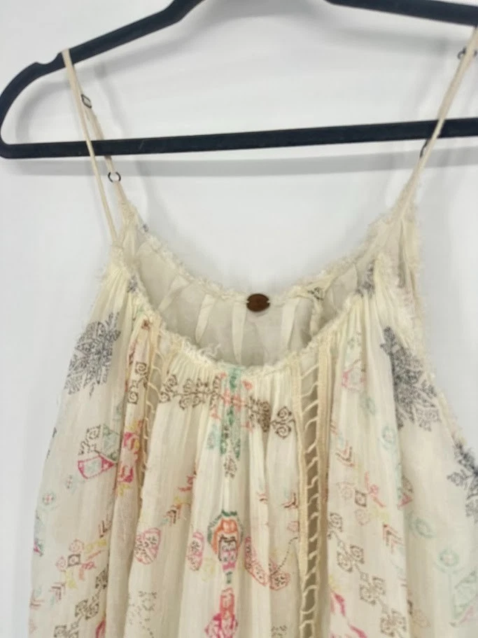Mini Vestido Free People FP Un Volantes Parte Inferior XS Marfil Boho Fluido Dobladillo Crudo Festival Foto 3 de 4