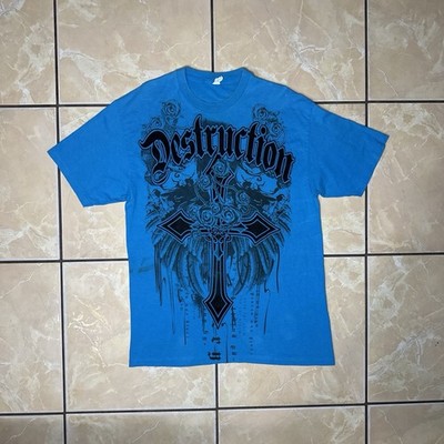 Vintage Y2K Destruction MMA Wings Cross Grunge Punk Hip Hop VTG Shirt Mens Large
