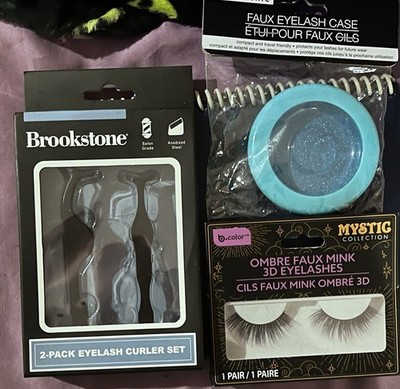 Brookstone Eyelash Curler Set + Ombre 3D Faux Mink Lashes + Glitter Lash Case