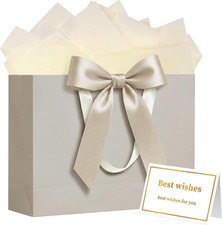 13" Gift Bag with Handles and Bow Ribbon, Large Gift Bag with 3 Tissue Paper and