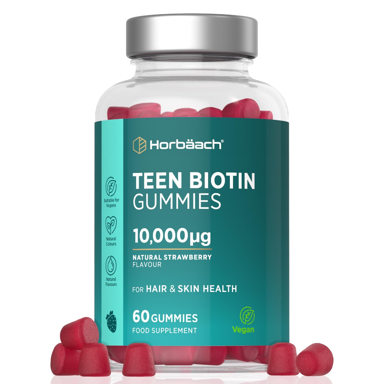 Biotin Hair Growth Gummies for Teens 10,000mcg | 60 count (Pack of 1)