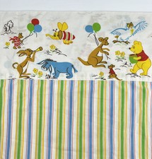 Vtg Winnie the Pooh Friends White Colorful Stripe Crib Sheet Fitted Flat Rare