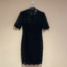 Lk Bennet Dr Aisha Black Fitted Lace Diamanté Embellis Party Dress Size 10