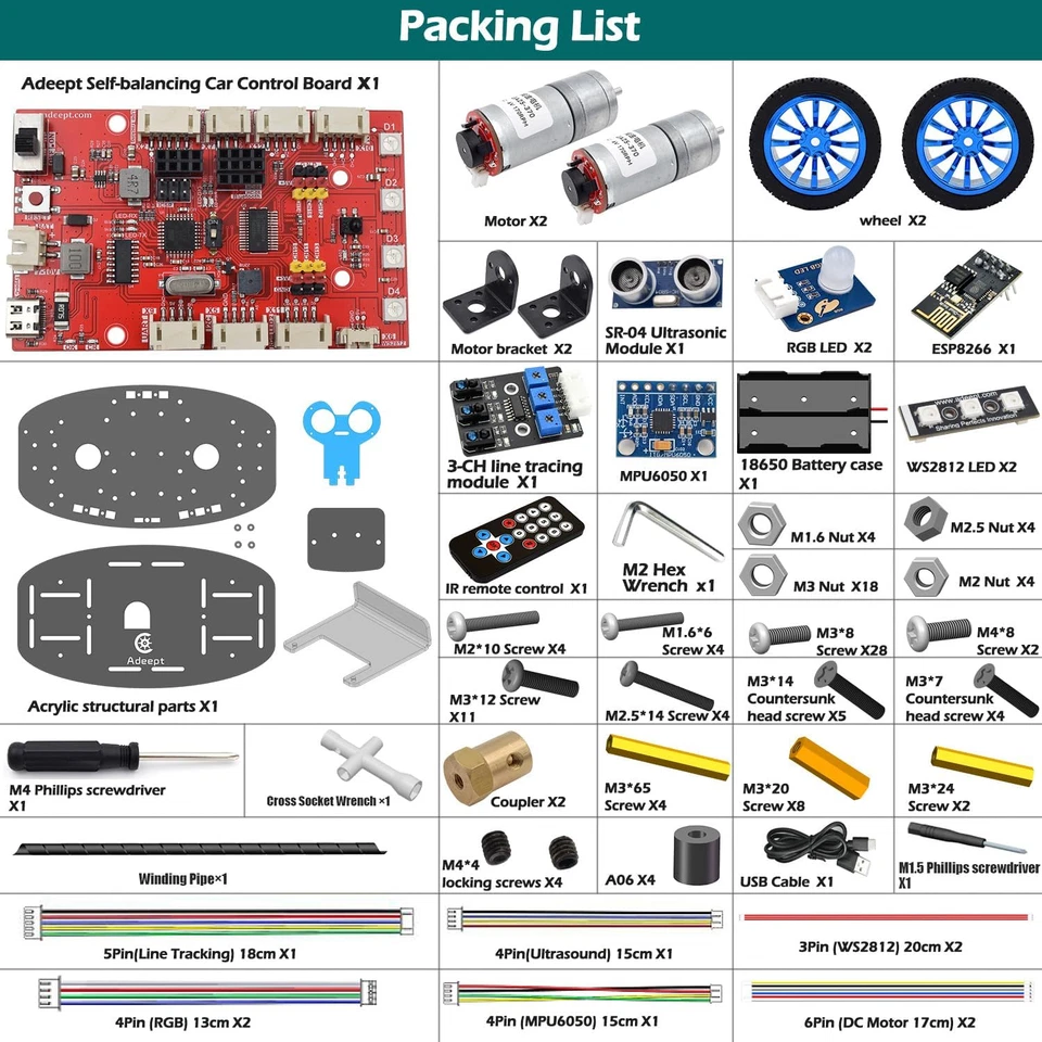 Kit Robot Autobilanciante per Arduino | Tracciamento Linea, Sensore Ultrasuoni - Bild 2 von 4