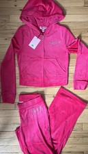  199 NWT JUICY COUTURE Velour Bling Tracksuit Vixen Pink Hoodie  Pant Set Sz S