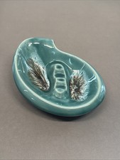 Vintage MCM Aqua Turkusowa popielniczka szklana ceramika USA Ge0