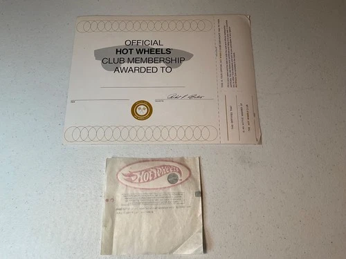 Vintage 1970 Official Hot Wheels Club Membership Award w/Club Iron-on Patch