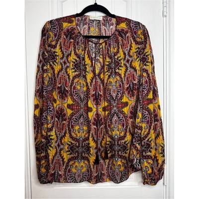 Etro Multicolor Paisley Long-Sleeve Tie-Neck Blouse