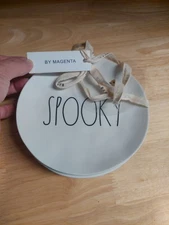 Rae Dunn SPOOKY Set Of 4 Melamine Dessert Plates 6 Inch Halloween Ivory