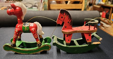 Vintage Rocking Horse Ornaments 2 Red  Green Hand Painted