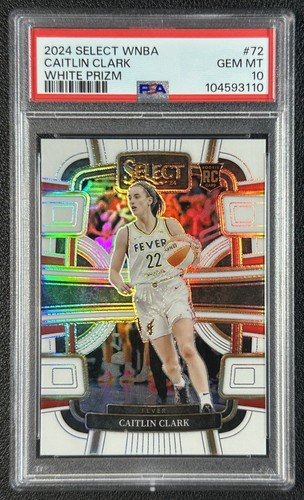 CAITLIN CLARK PSA 10 2024 PANINI SELECT WNBA #72 ROOKIE WHITE PRIZM RC 73/99 GEM