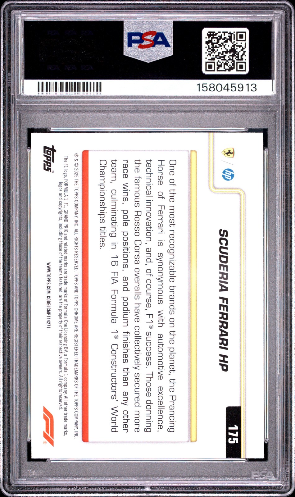 2025 TOPPS CHROME FORMULA 1 SAPPHIRE EDITION #175 SCUDERIA FERRARI HP PSA 10 view 2