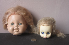 lot 2 Vintage CREEPY DOLL HEADS Eyelashes Hair Eyes Halloween decor / Props