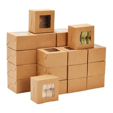 50 Pack 4x4x2.5 Mini Dessert Boxes with Window, Baked Goods Packaging Containers