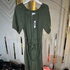 Old Navy Green Linen Button Front Belted Short Sleeve Jumpsuit Women M