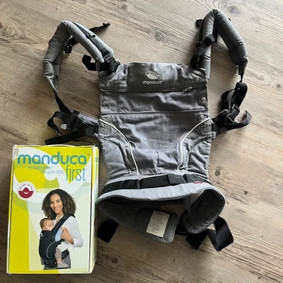 manduca First Babytrage PureCotton Dark Grey 3,5–20 kg Bauch Hüft Rücken - Bild 1 von 4