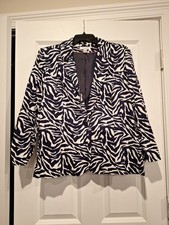 Ladies Dressbarn Black And White Zebra Print Lined Blazer Jacket. Sz XL