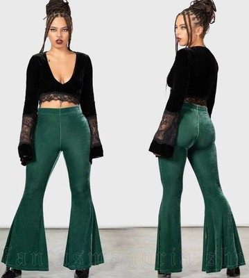 Killstar Moondance boho/whimsigoth Dark velvet Green Flares - Size L BNWT